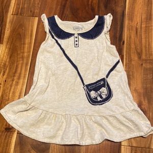 Girl’s Size 18 Months Cotton Dress with Sparkly Navy Printed Collar & Purse -EUC